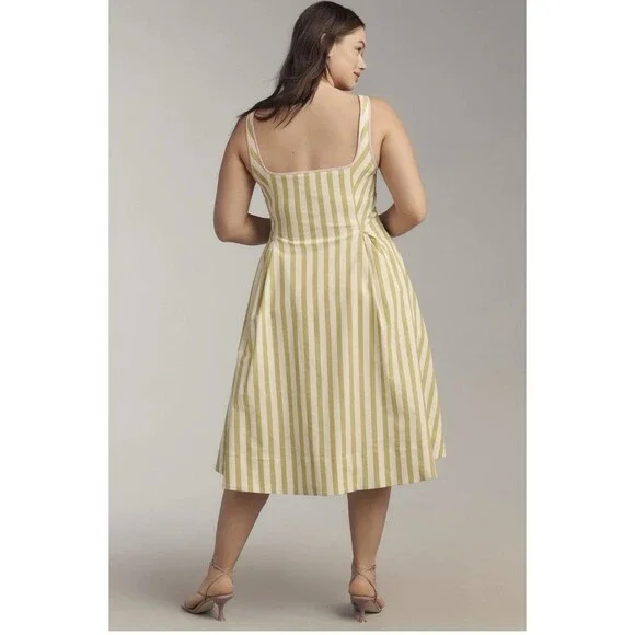 Anthropologie Maeve Sleeveless Notched Square Neck Midi Dress Sz LP Chartreuse Anthropologie Maeve Sleeveless Notched Square Neck Midi Dress Sz LP Chartreuse